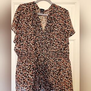 Torrid Black Floral Blouse with Pink and White Accents